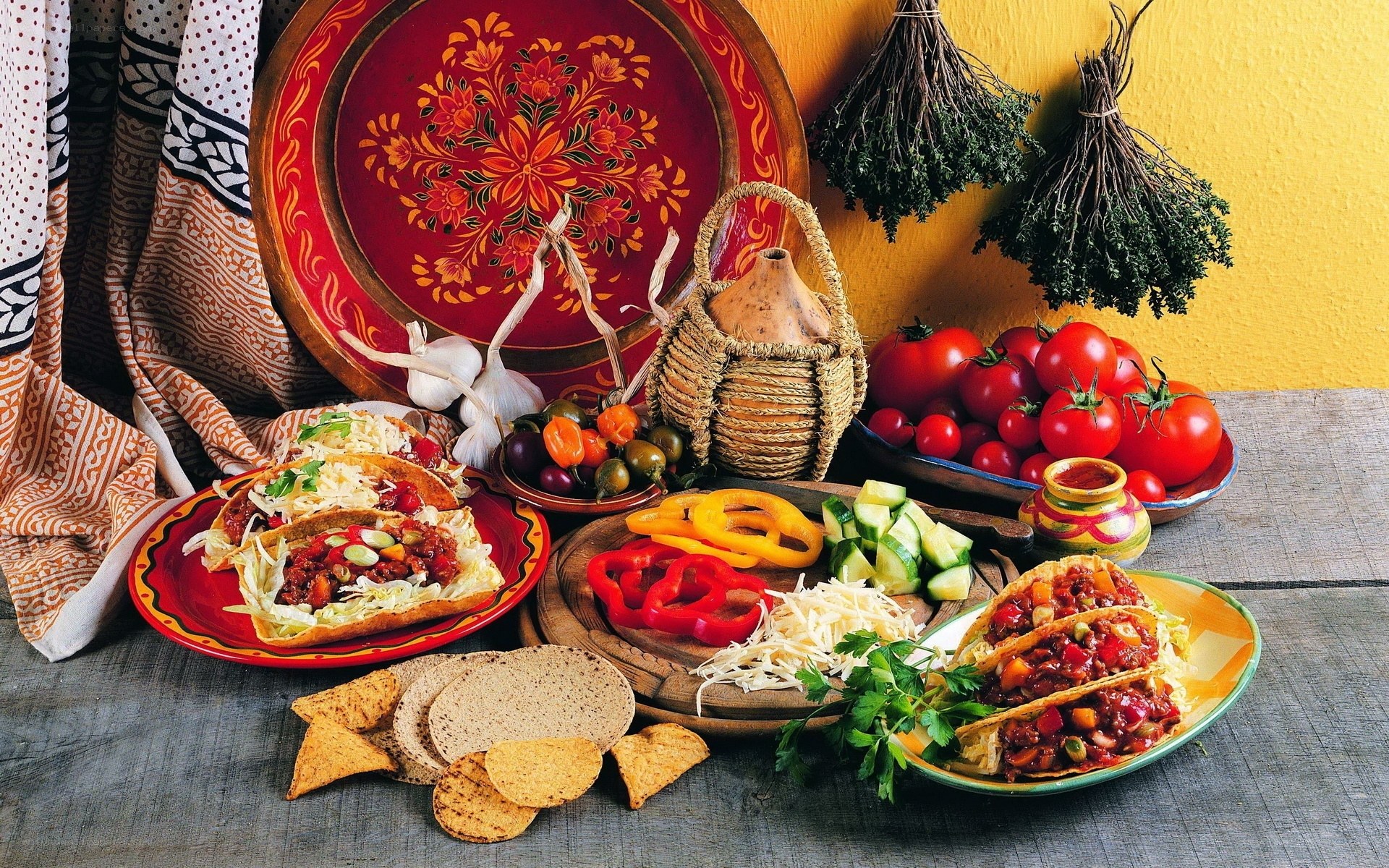 Colorful Mexican food spread