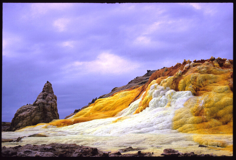 Colorful mineral formations at a geothermal site