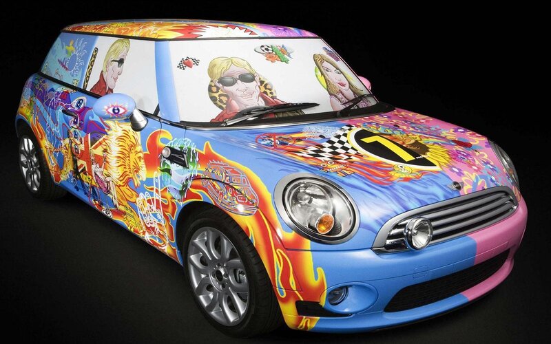 Colorful Mini Cooper Car — Blue, Vibrant