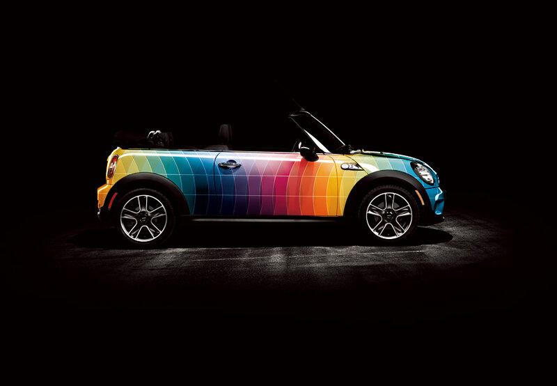 colorful mini cooper convertible