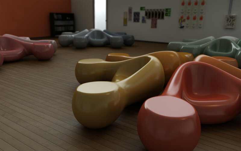 Colorful modern seating in a room