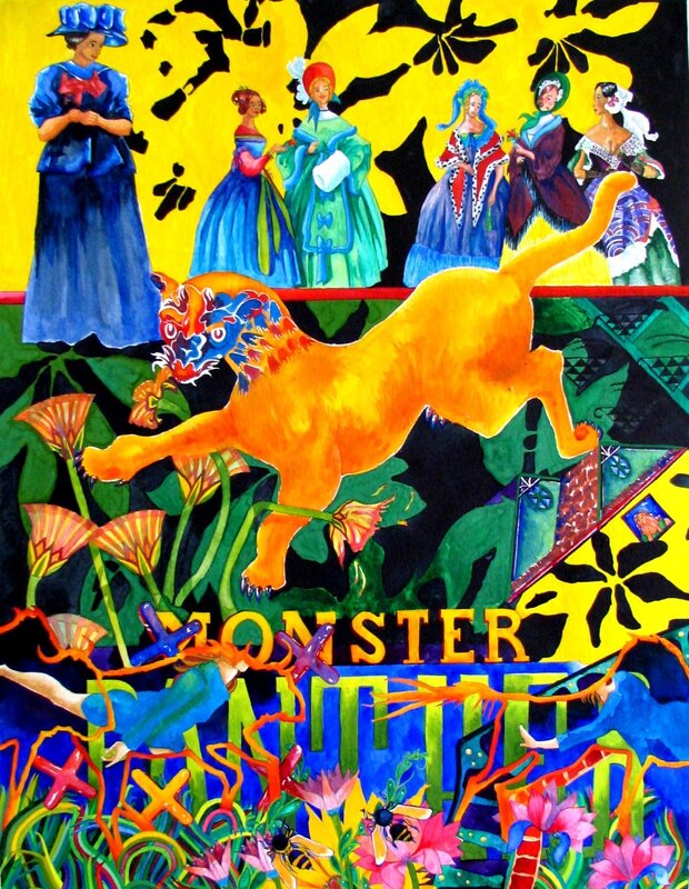 Colorful monster art with women