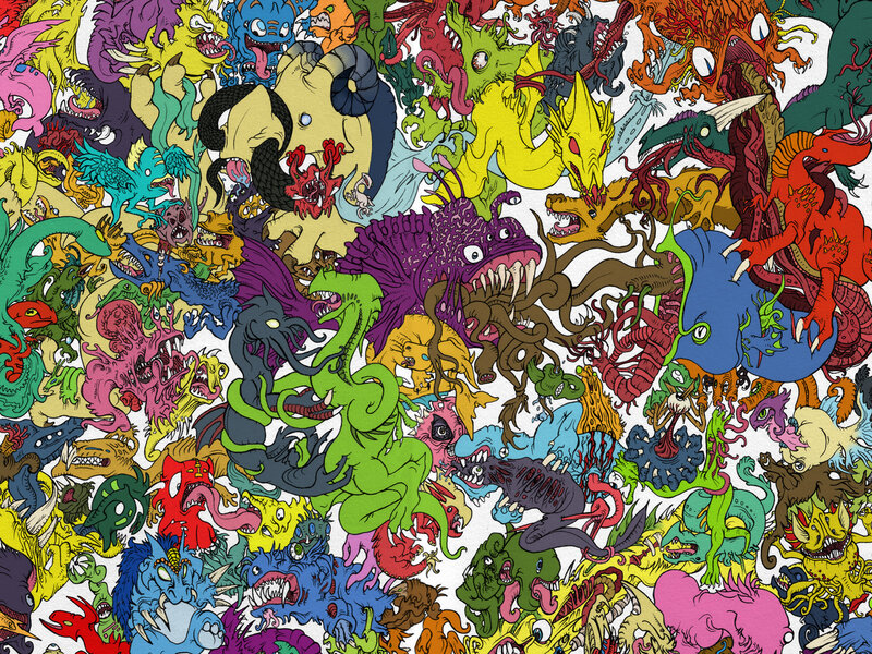 Colorful monster collage