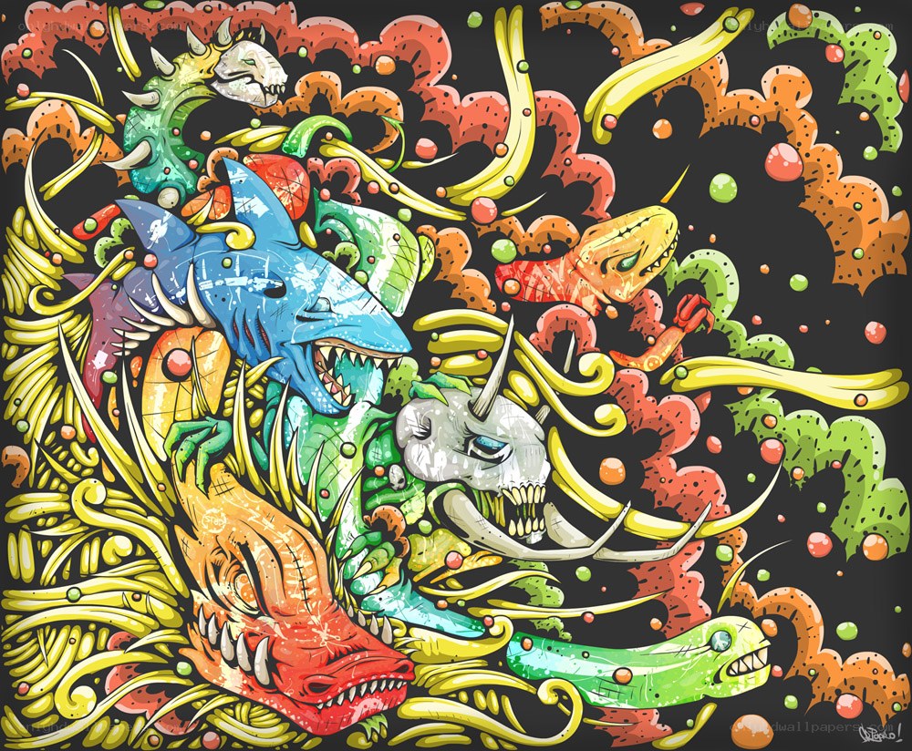 Colorful monster collage art