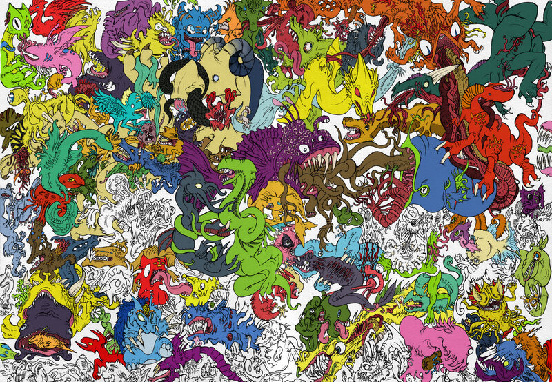 Colorful monster collage