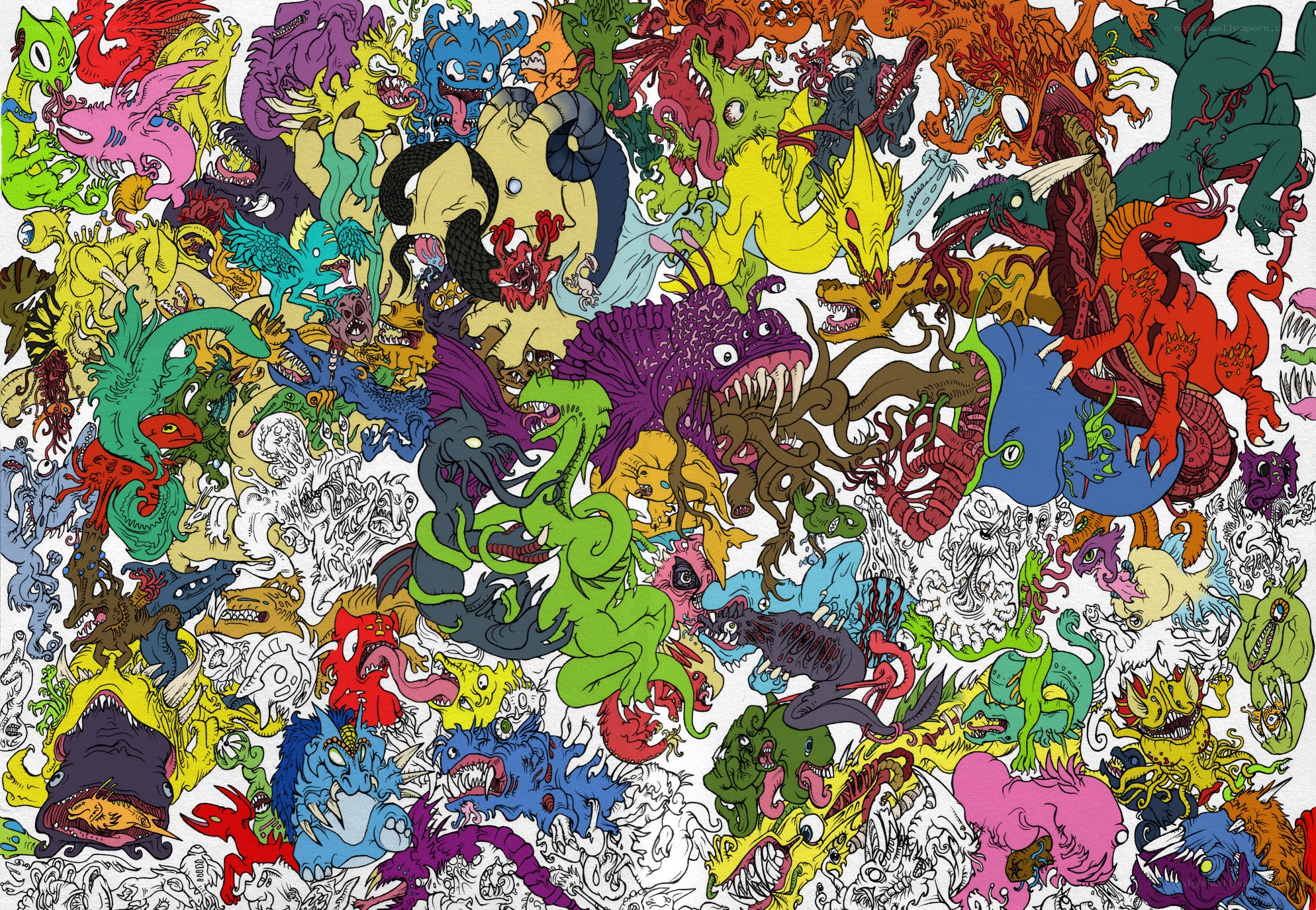 Colorful monster collage