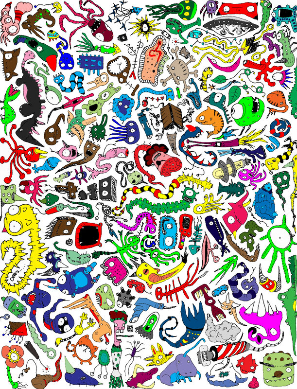 colorful monster doodles