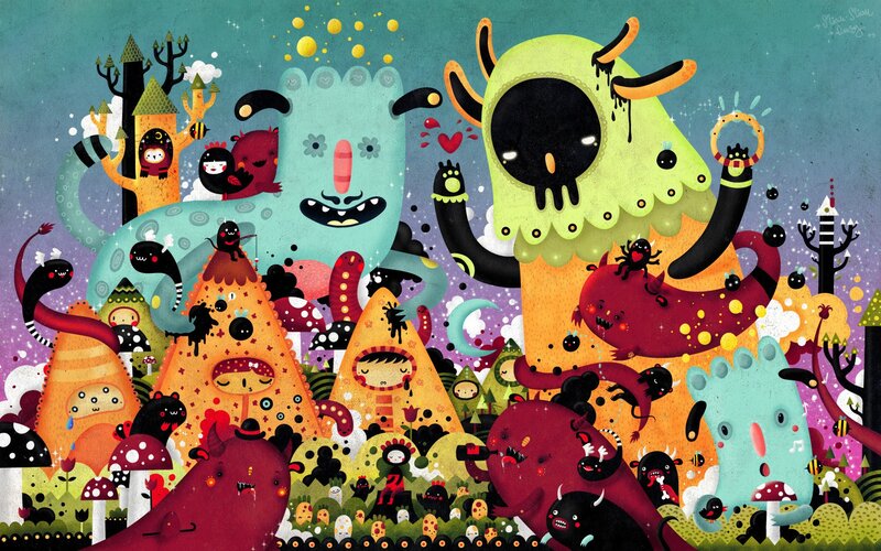 Colorful monster fantasy scene