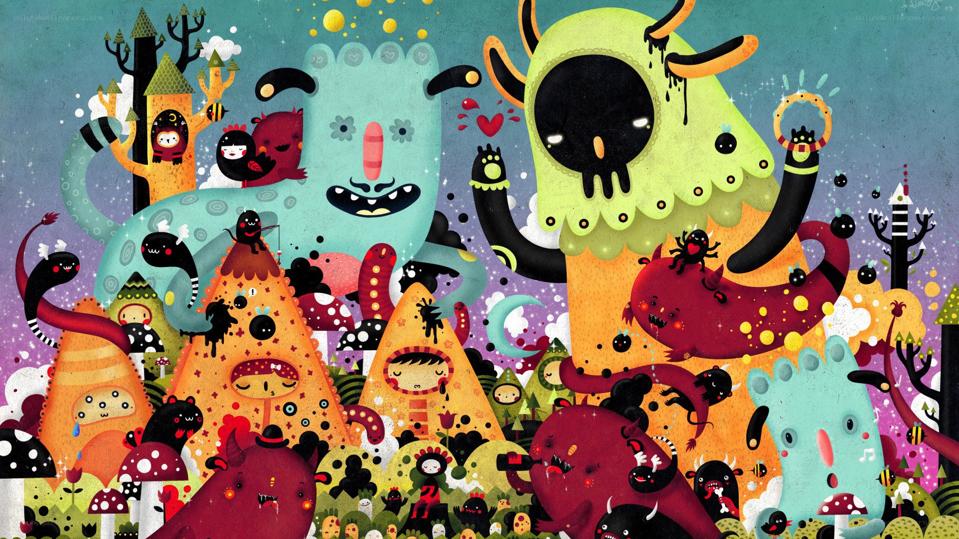 Colorful monster gathering