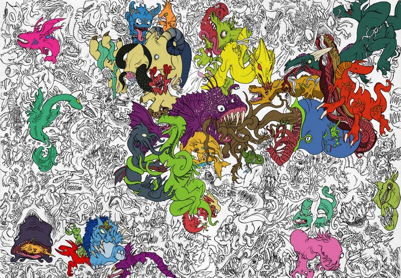 Colorful Monsters — Green, Chaotic, Illustration, Tentacles, Dragons, Scribbles