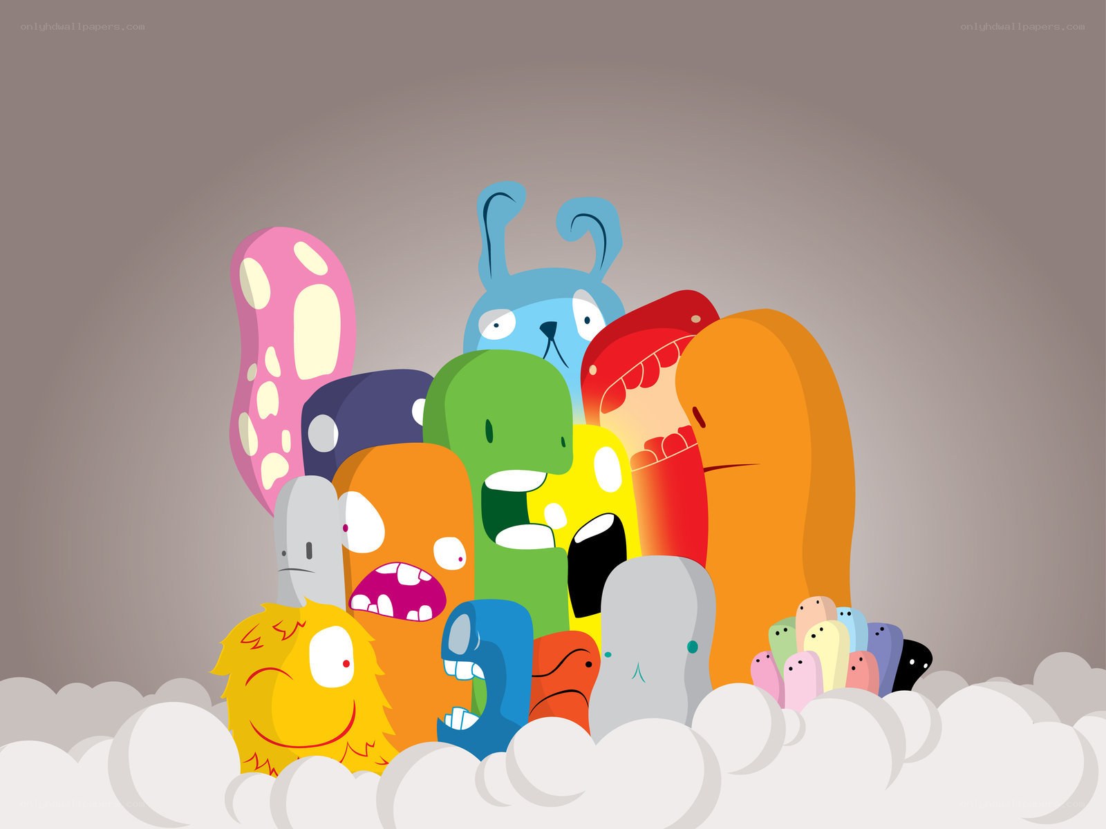 colorful monsters in clouds
