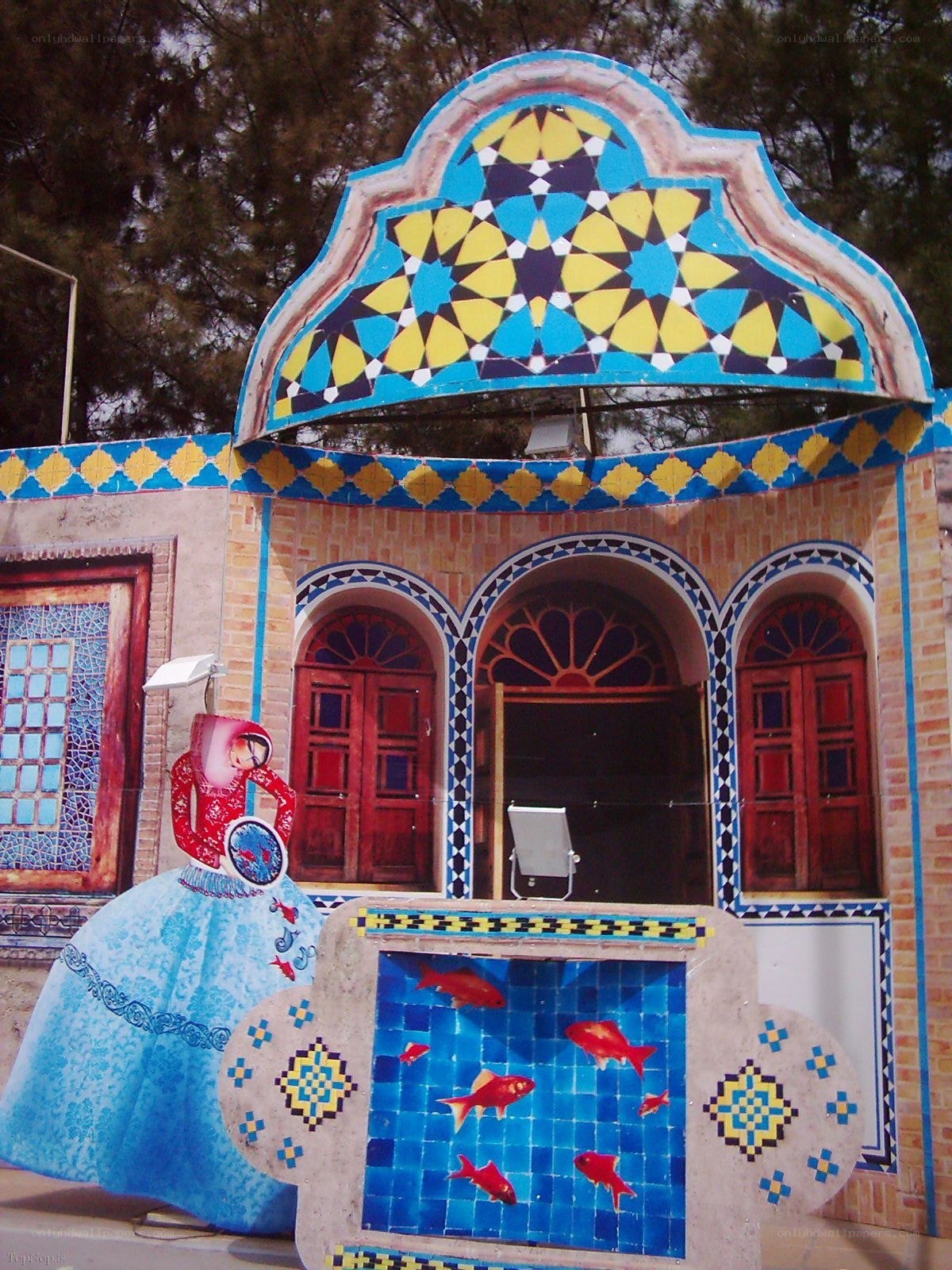 Colorful mosaic building facade