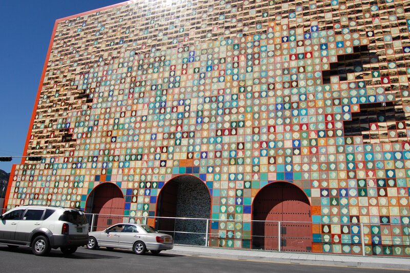 colorful mosaic building facade