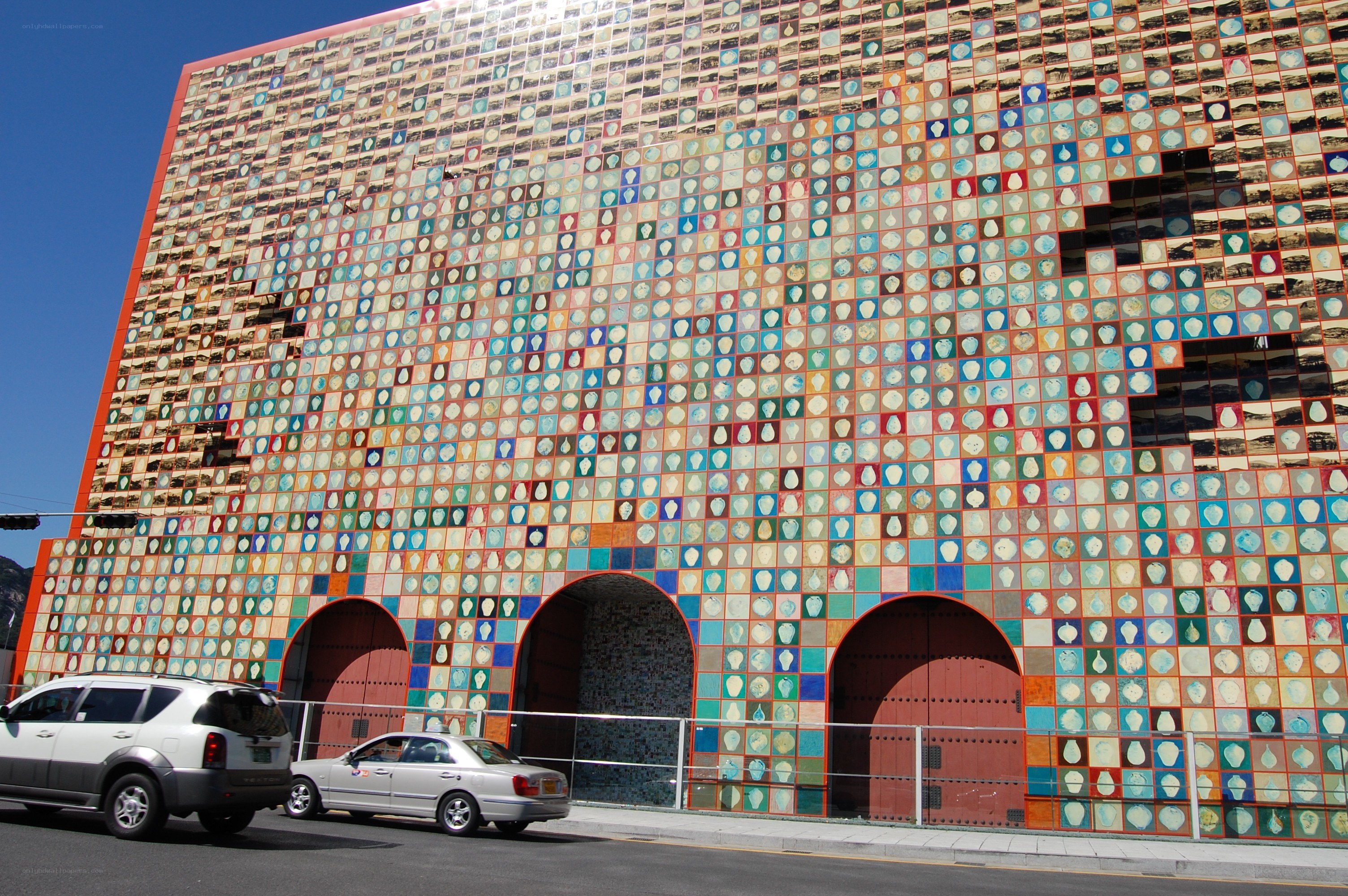 colorful mosaic building facade