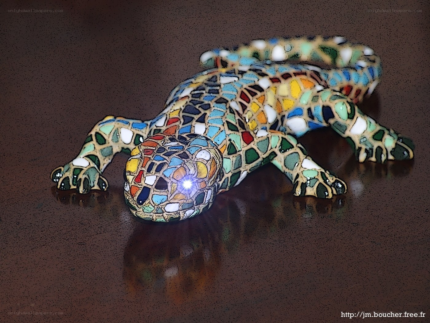 Colorful mosaic lizard sculpture