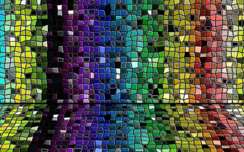 Colorful Mosaic Pattern — Green, Vibrant, Digital Art, Reflection