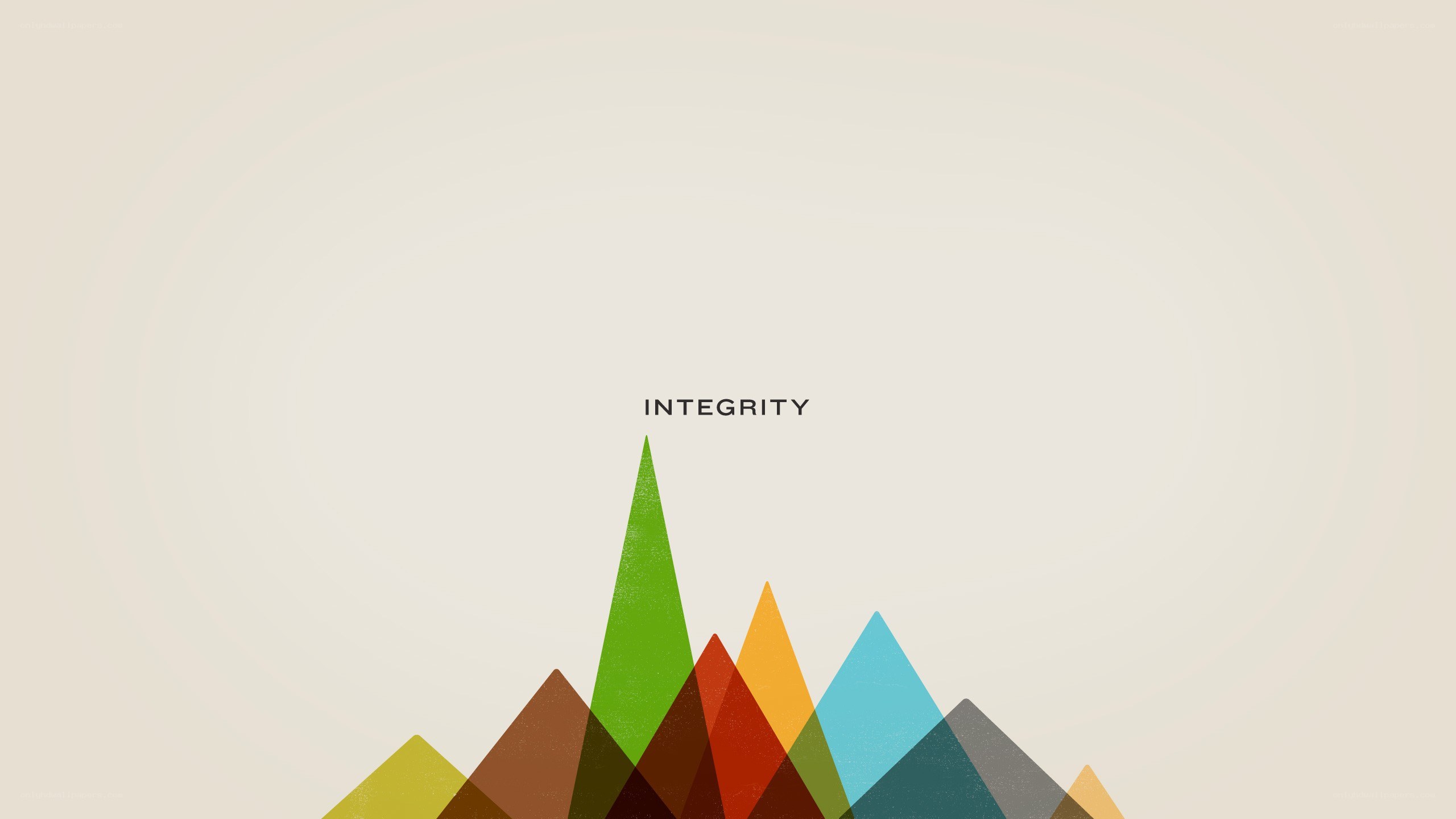 colorful mountain peaks with integrity text