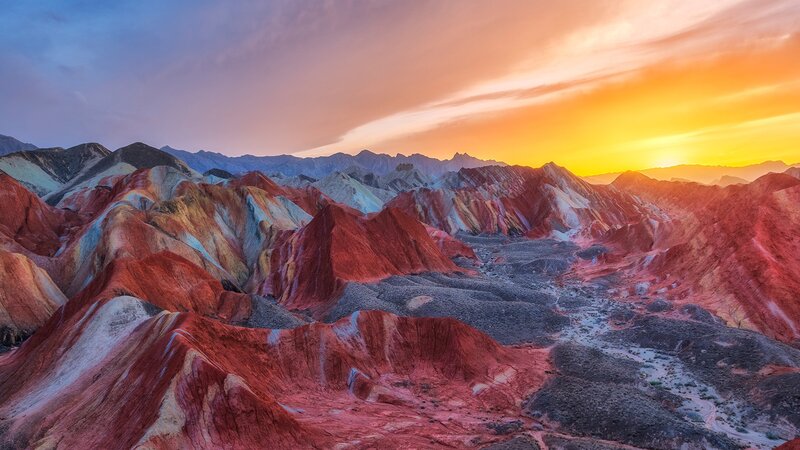 Colorful Mountain Range — Red, Dramatic, Sunset, Photograph