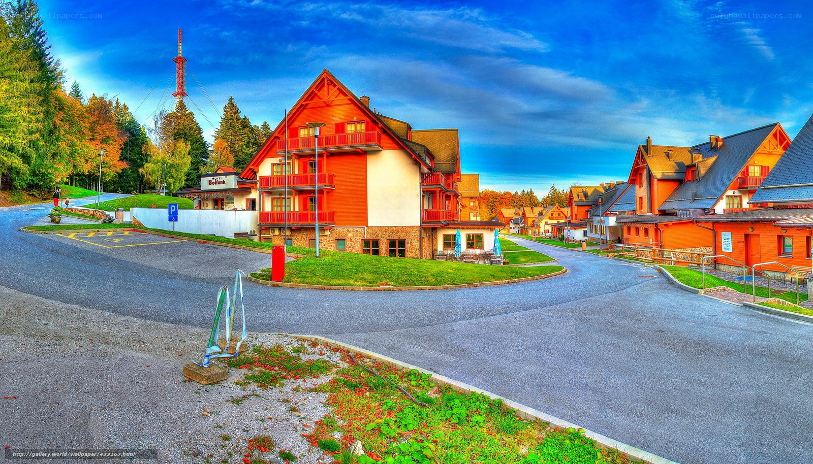 Colorful mountain resort village