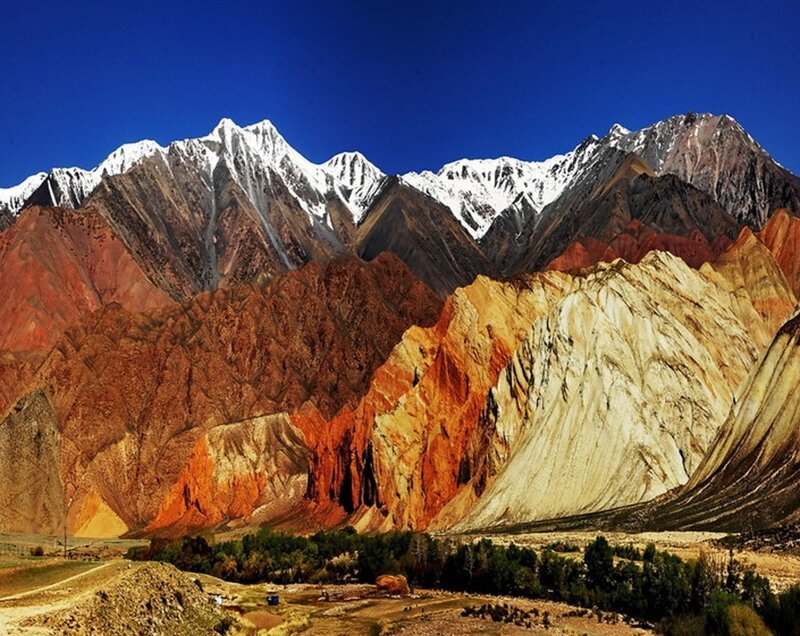 colorful mountains with snow