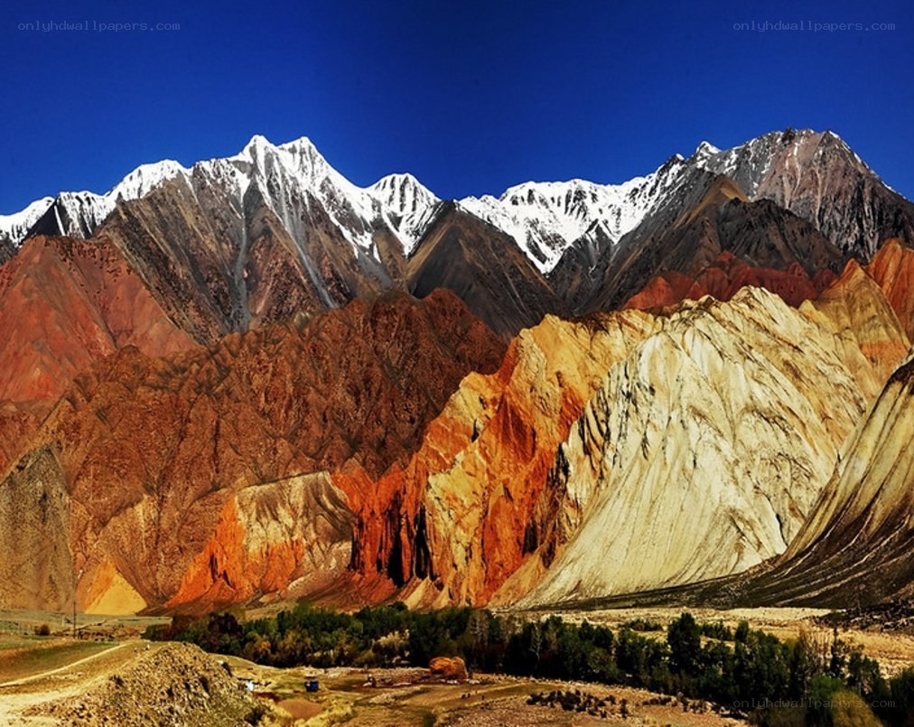colorful mountains with snow