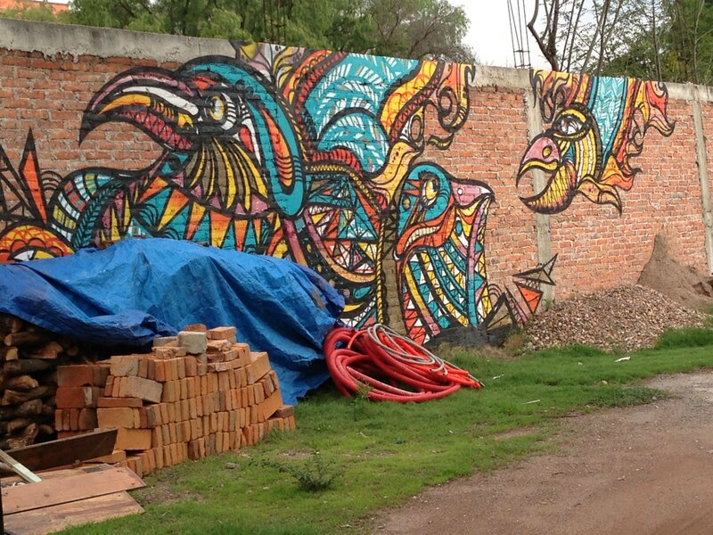 Colorful Mural on Brick Wall