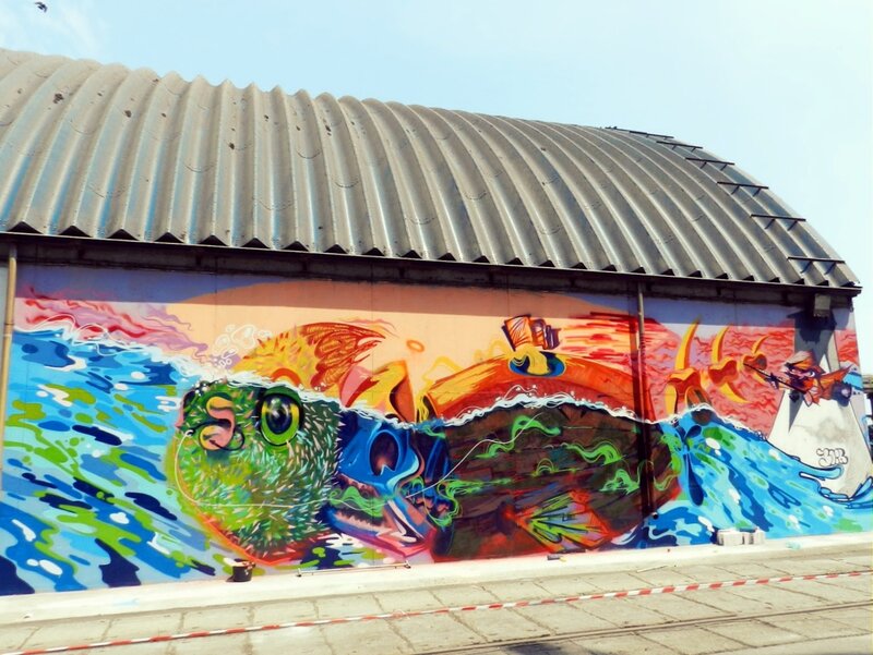 Colorful Mural on Wall — Blue