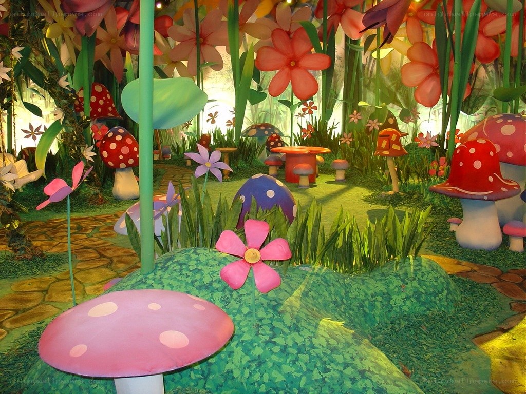 colorful mushroom garden display