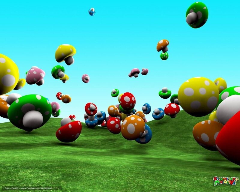 Colorful mushrooms in a fantasy field