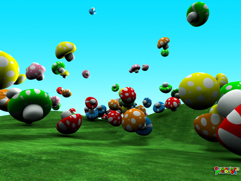 Colorful mushrooms in a fantasy landscape