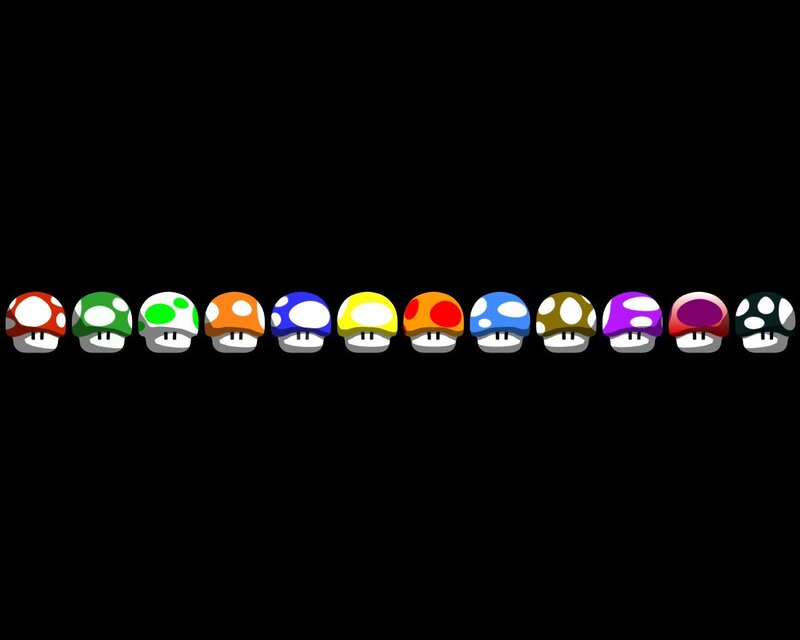 Colorful mushrooms in a row