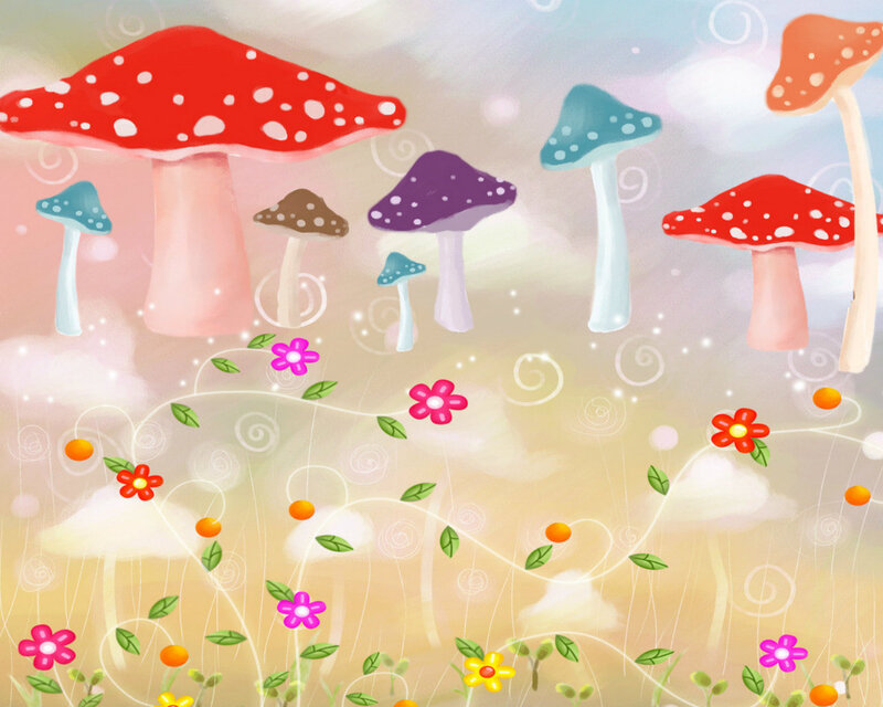 Colorful Mushrooms in Field — Red