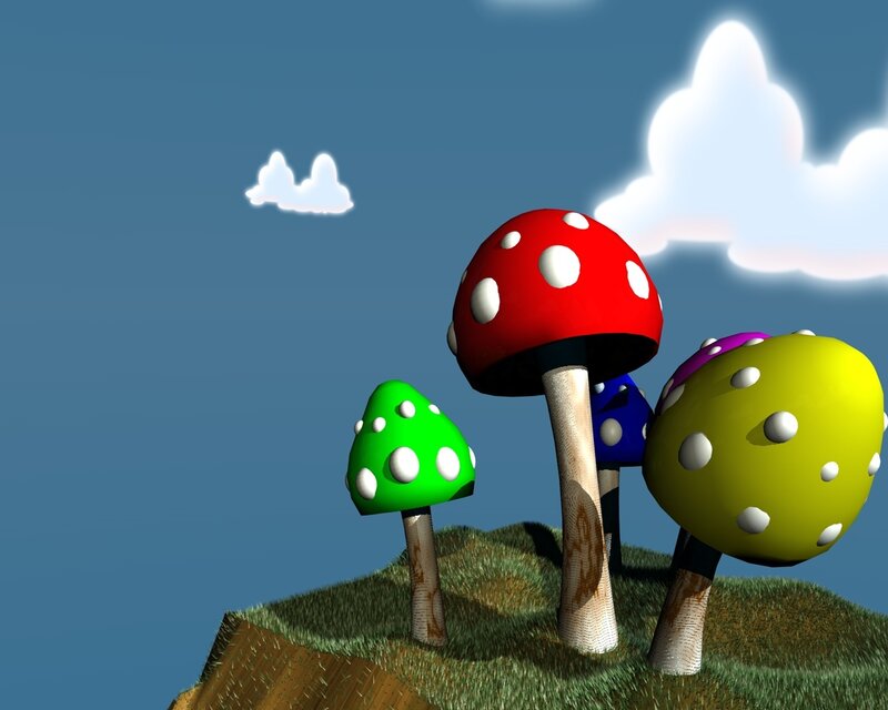 Colorful mushrooms on a hill