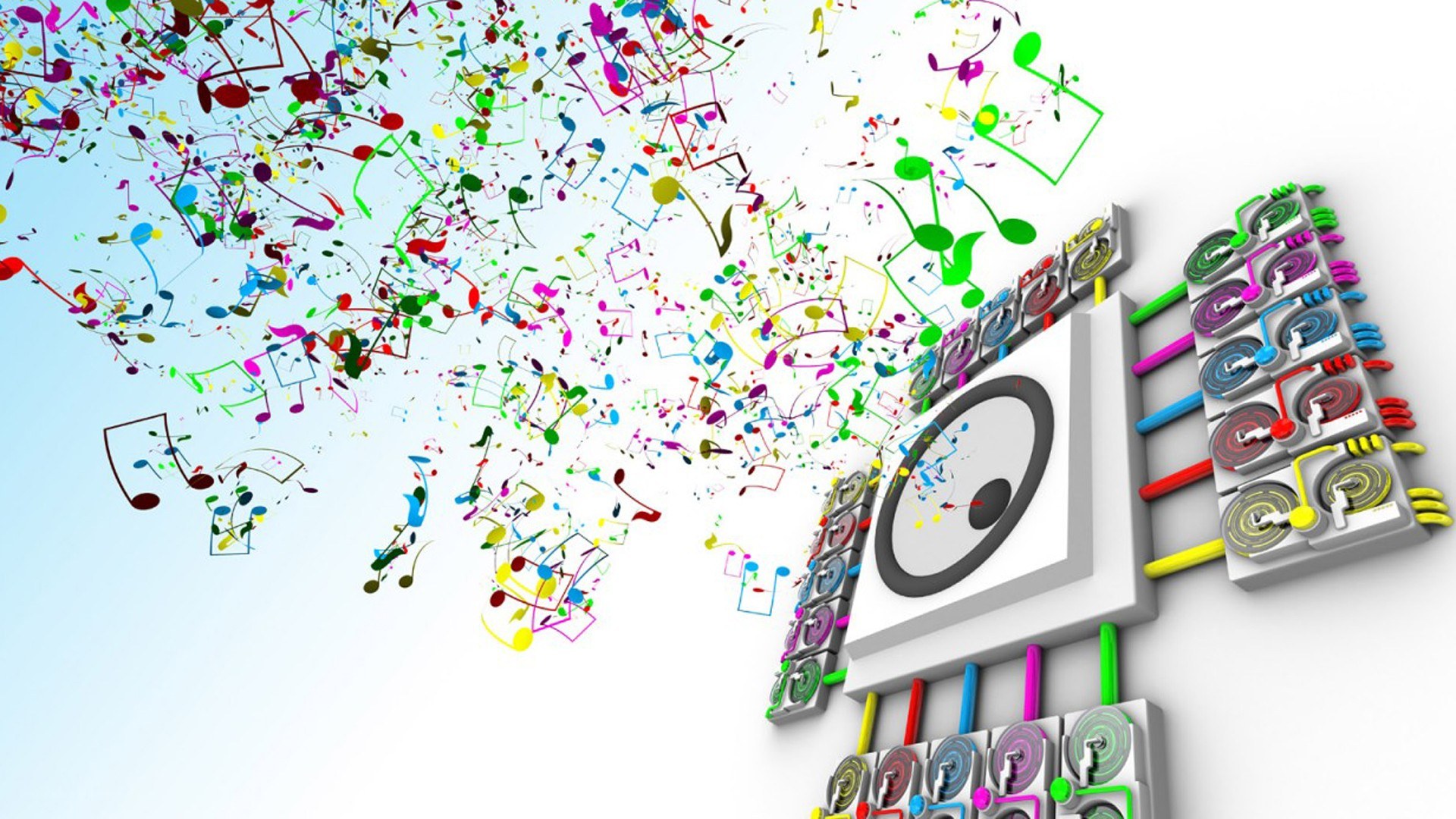 colorful music notes and speaker