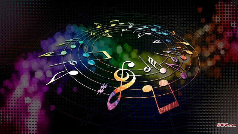 Colorful Music Notes — Black, Dynamic, Digital Art, Musical Notes