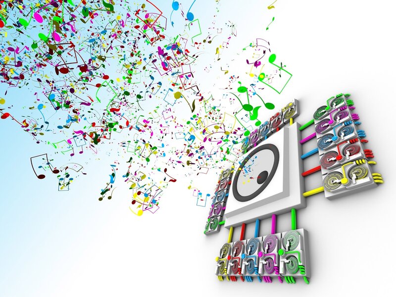 colorful music notes explosion