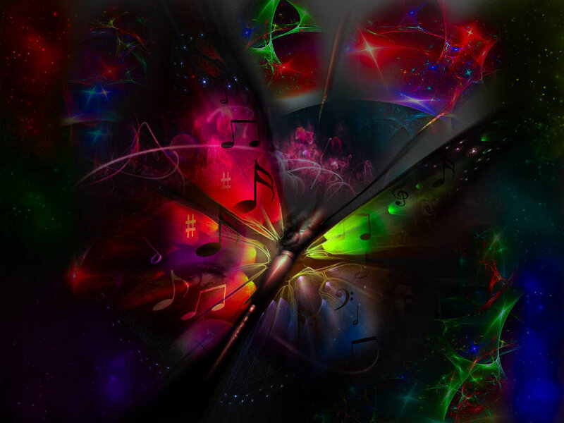 Colorful music notes in space