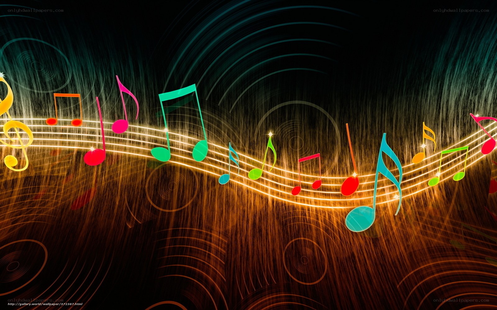 Colorful music notes on a dark background