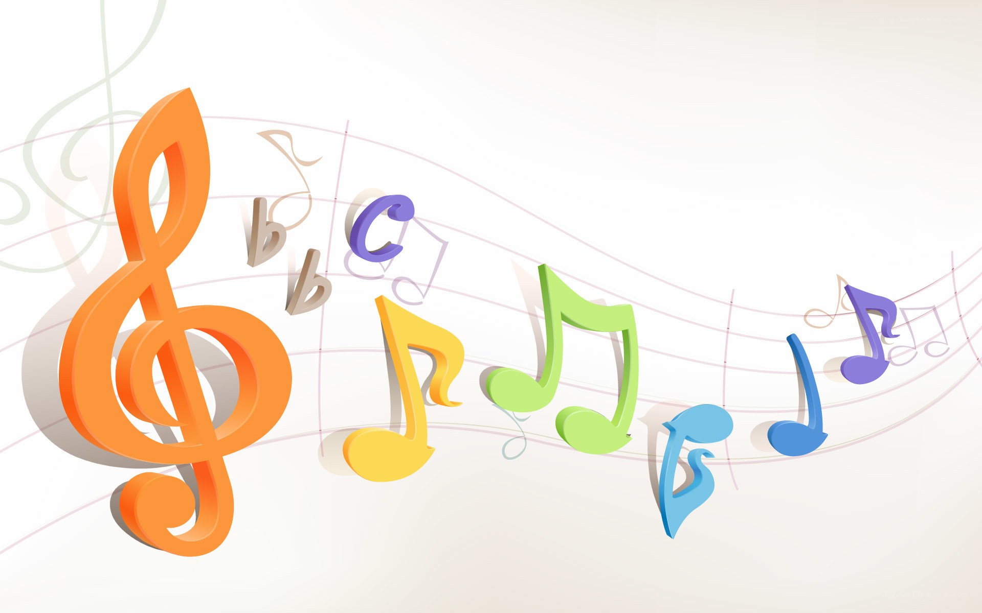 colorful music notes on staff