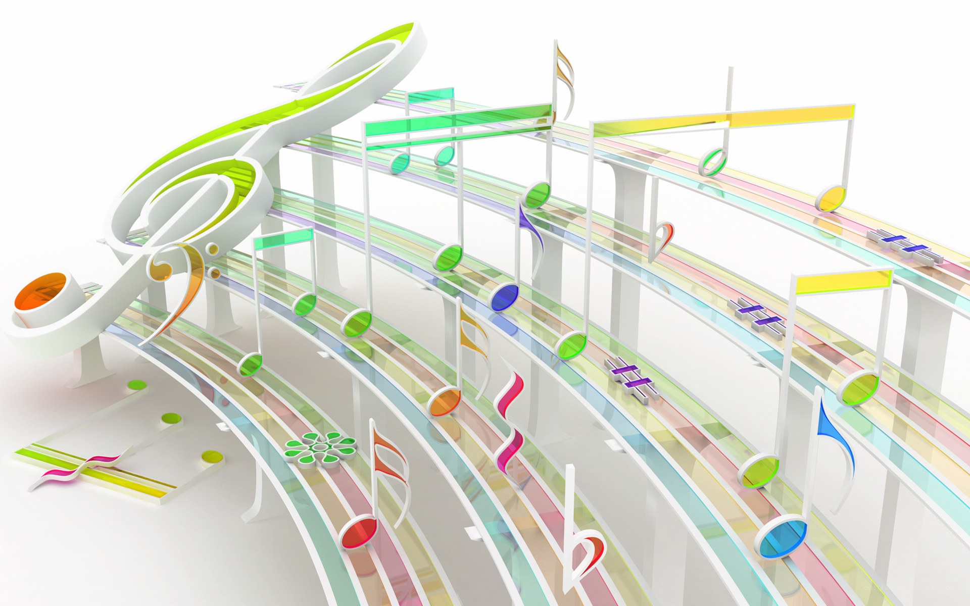 Colorful music notes on tracks