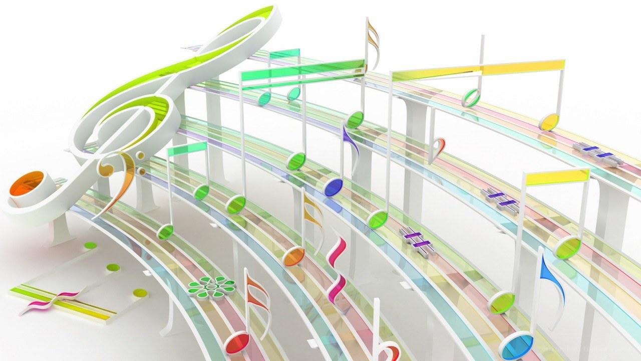 Colorful music notes sculpture