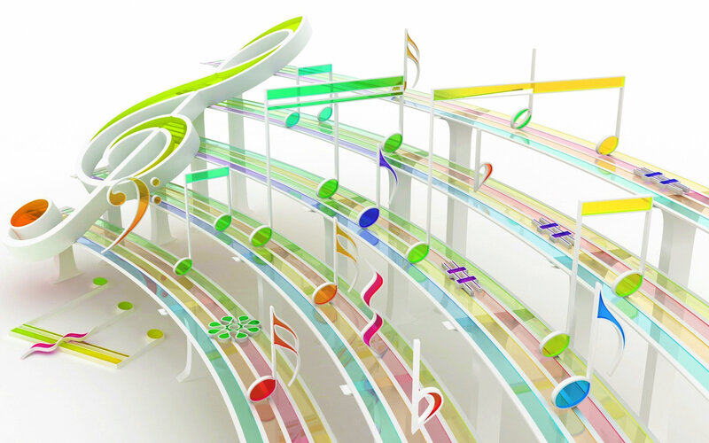 Colorful Music Notes — White, Playful