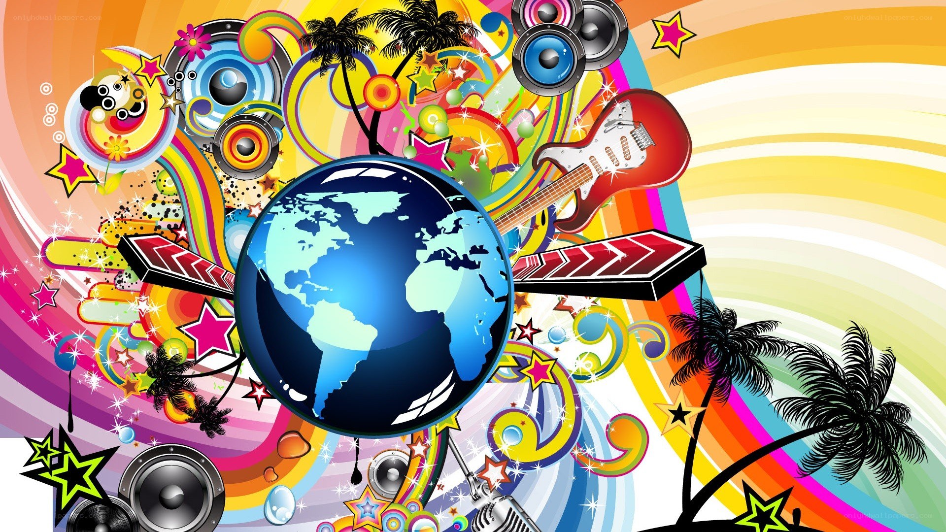 colorful music world collage