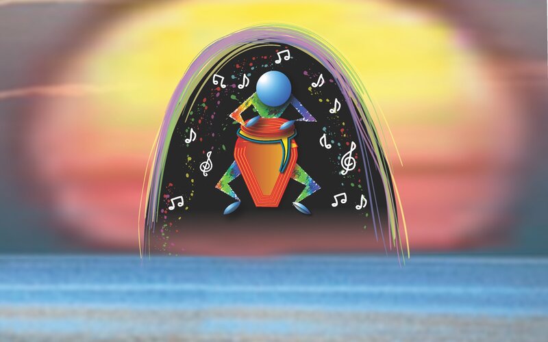 Colorful Musician Playing Drum