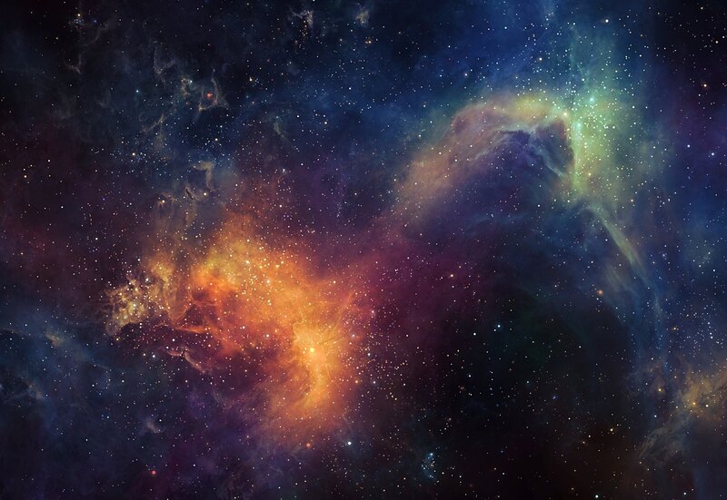 Colorful Nebula in Space — Blue, Cosmic, Digital Art, Stars, Gas Clouds