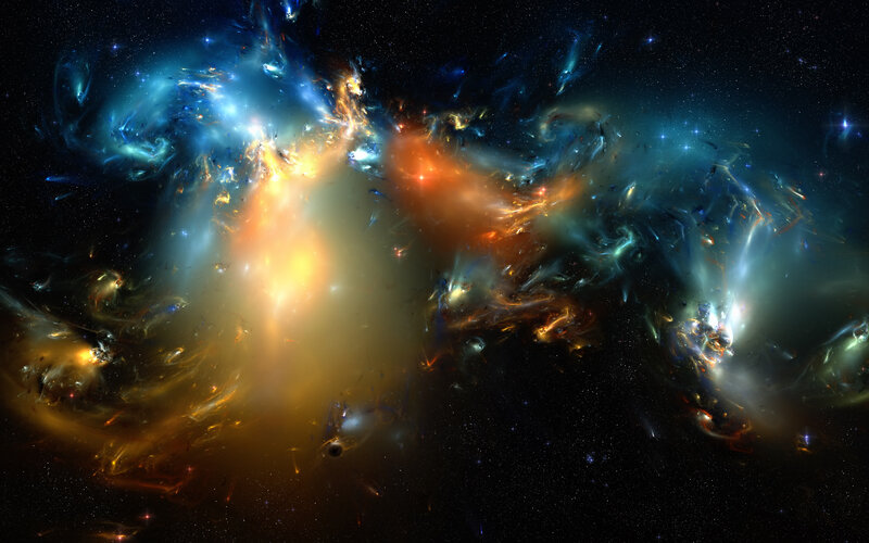 Colorful Nebula in Space — Blue, Cosmic, Digital Art