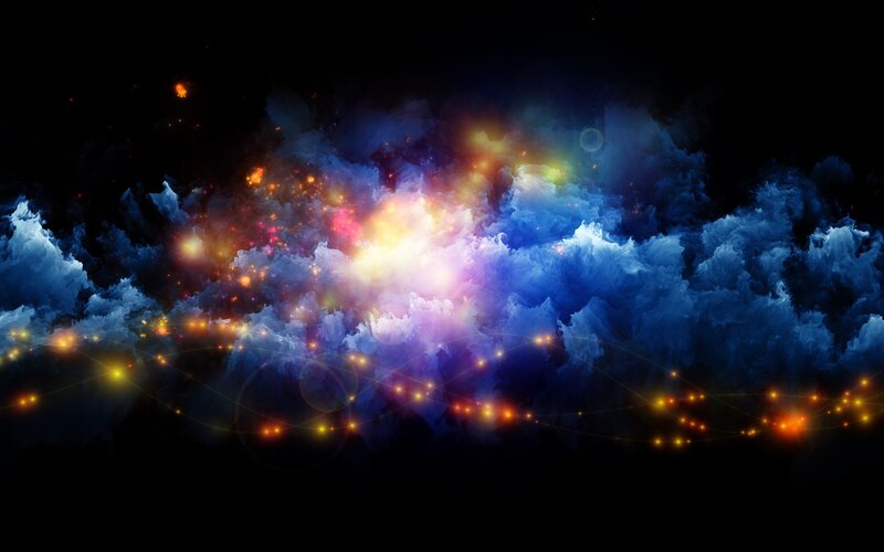 Colorful Nebula in Space — Blue, Cosmic, Night, Digital Art, Stars