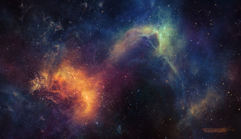 Colorful Nebula in Space — Blue, Dramatic, Digital Art, Stars, Gas Clouds, Cosmic Dust