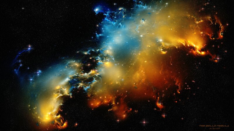 Colorful Nebula in Space — Blue, Dramatic, Night, Digital Art, Stars, Gas Clouds, Cosmic Dust