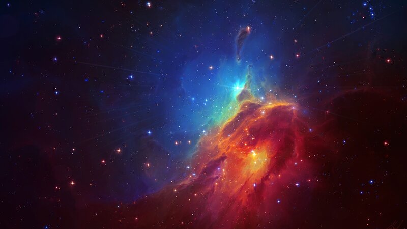 Colorful Nebula in Space — Blue, Dramatic, Night, Digital Art